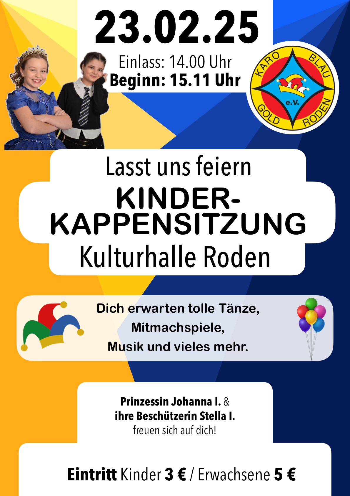 Kinderkappensitzung Karo Blau Gold Roden 23.02.2025